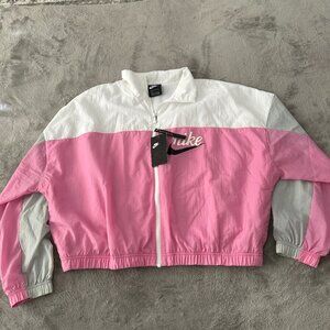 NWT Nike Windrunner Windbreaker Loose Fit Jacket Women's LARGE Pink Gray White